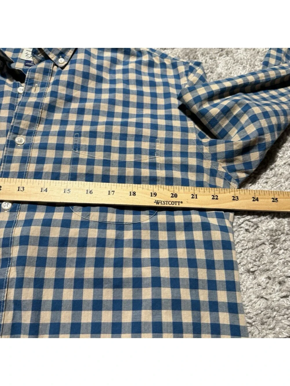 J Crew Secret Wash Shirt Mens Large Blue Beige Check Long Sleeve Button Down